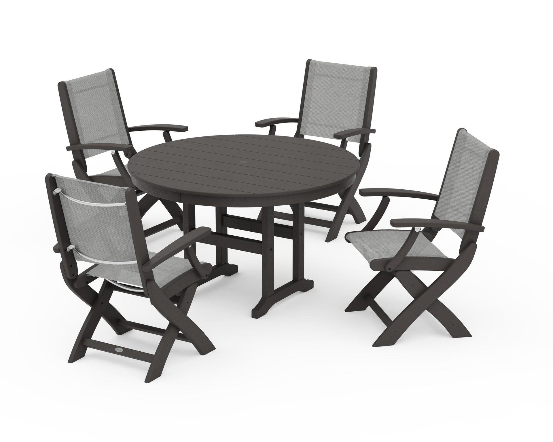Coastal Folding Chair 5-Piece Round Dining Set