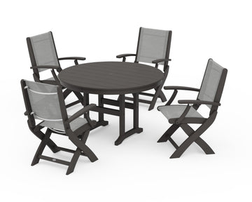 Coastal Folding Chair 5-Piece Round Dining Set