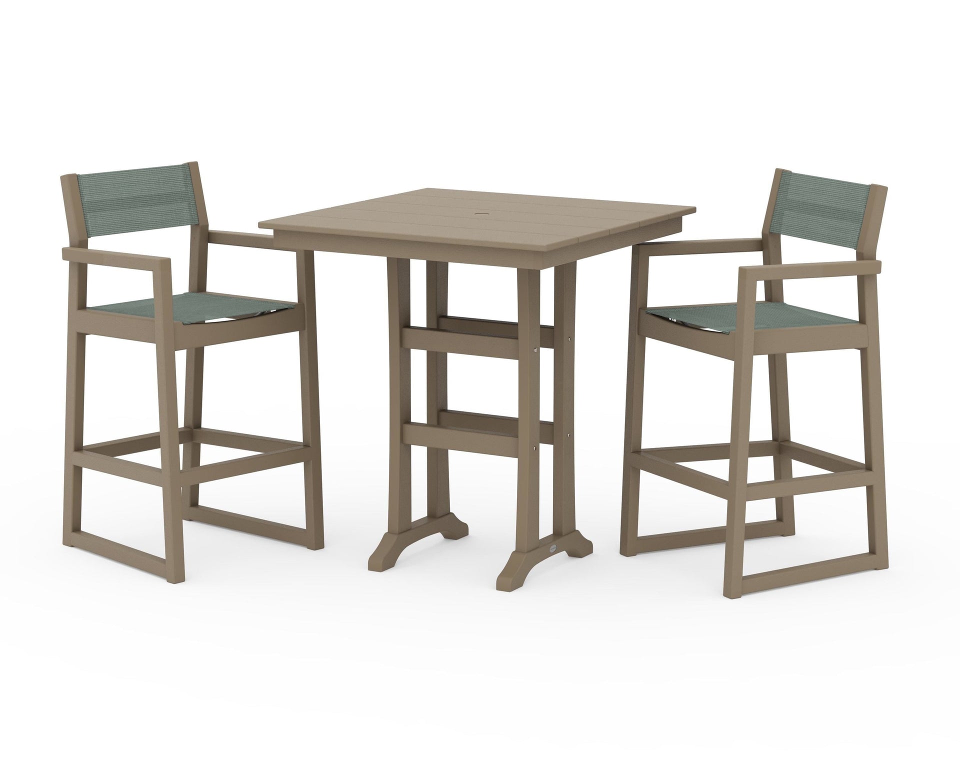 EDGE Sling Arm Chair 3-Piece Farmhouse Bar Set with Trestle Legs