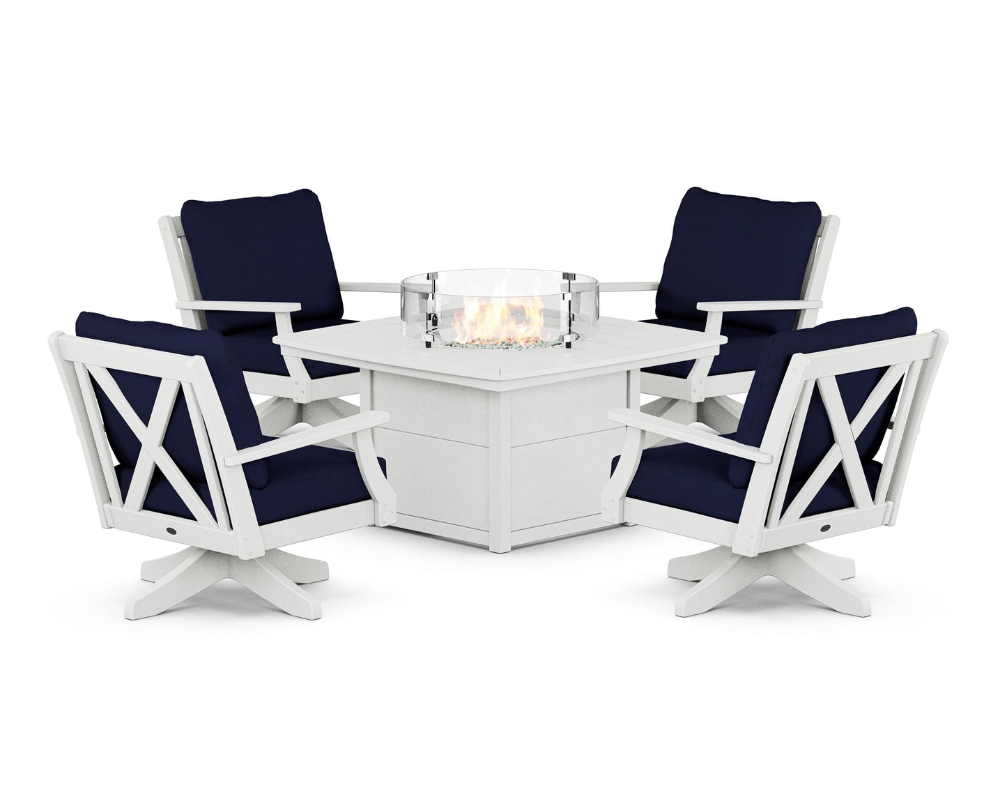 Braxton 5-Piece Deep Seating Swivel Conversation Set with Fire Pit Table