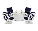 Braxton 5-Piece Deep Seating Swivel Conversation Set with Fire Pit Table