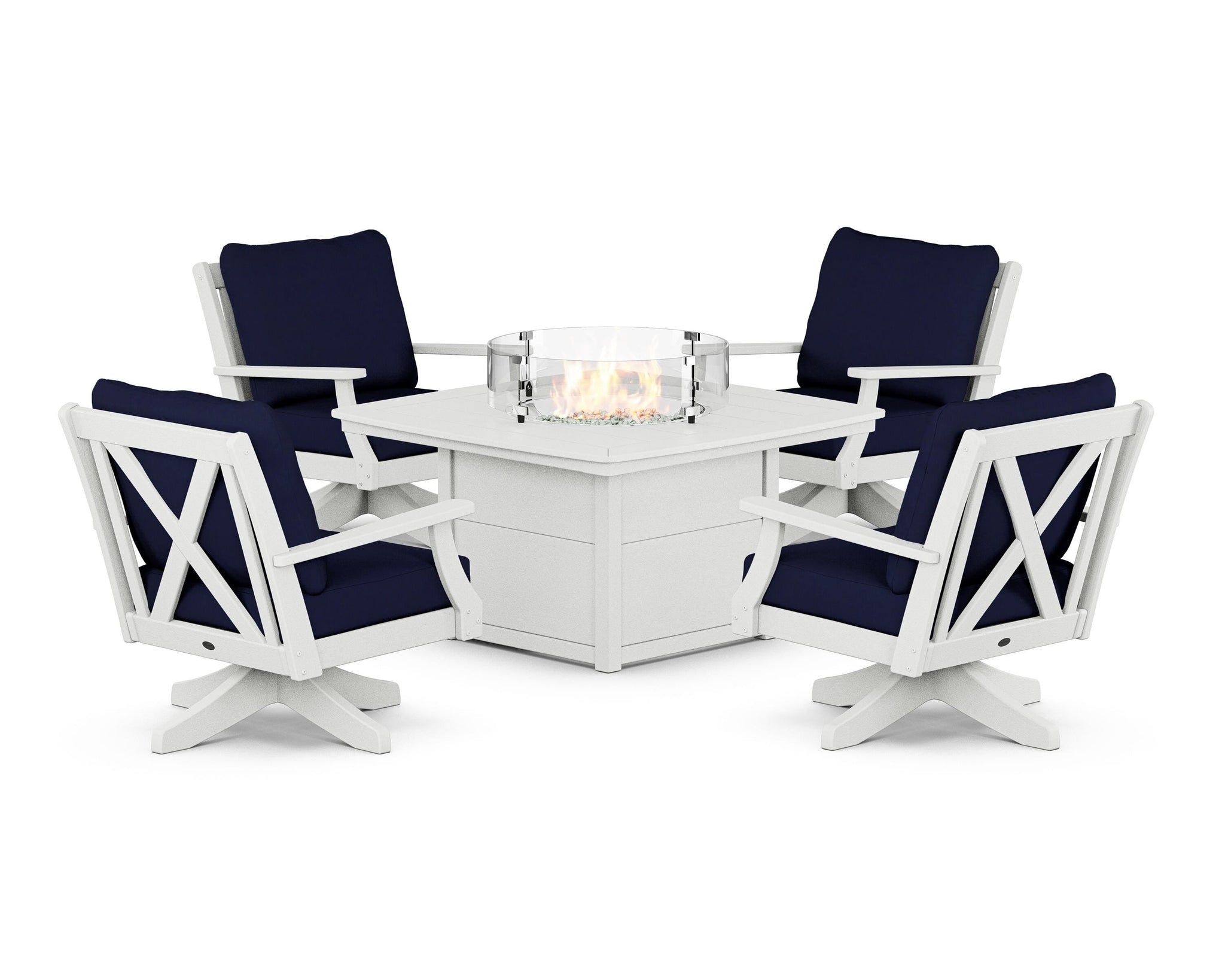 Braxton 5-Piece Deep Seating Swivel Conversation Set with Fire Pit Table