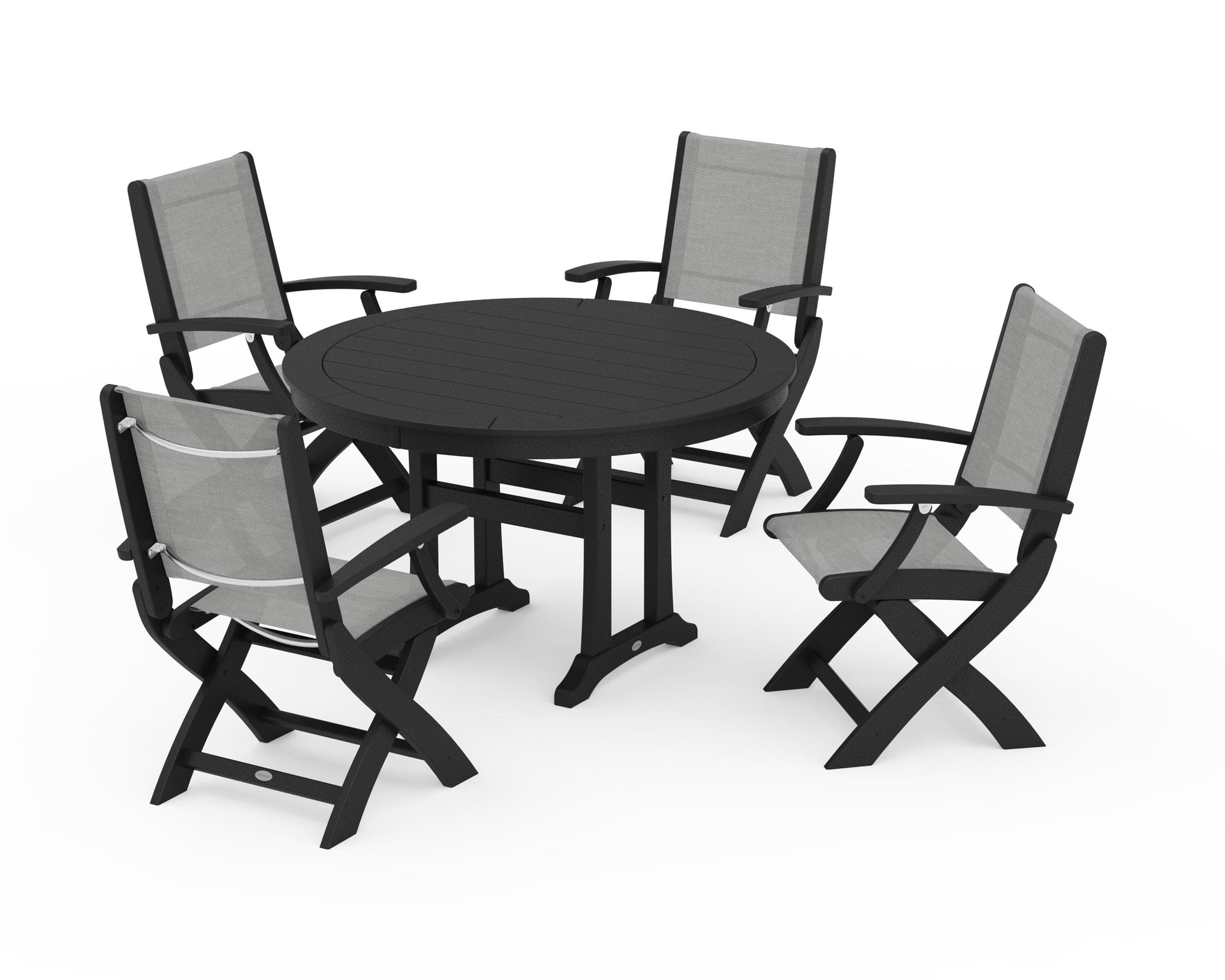 Coastal Folding Chair 5-Piece Round Dining Set with Trestle Legs
