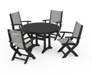 Coastal Folding Chair 5-Piece Round Dining Set with Trestle Legs