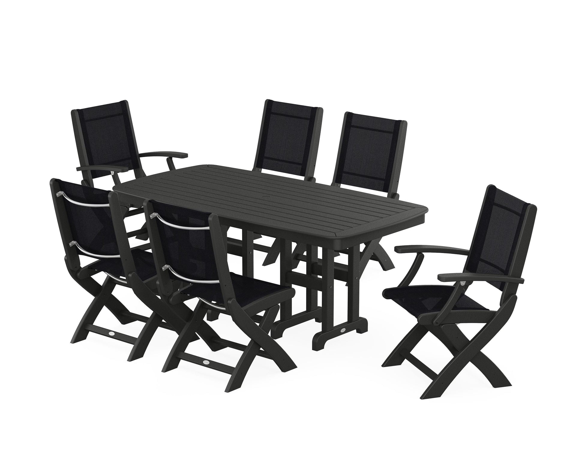 Coastal Folding Chair 7-Piece Dining Set