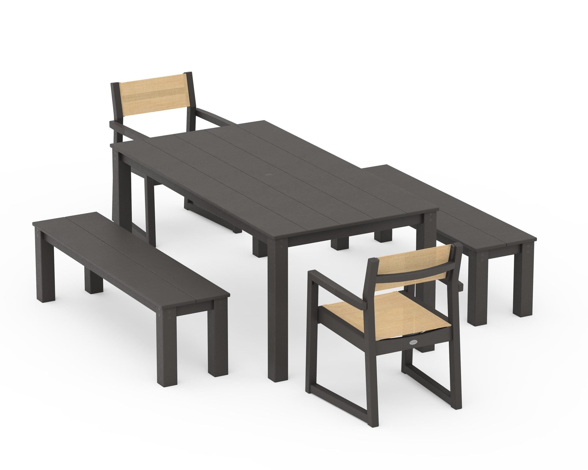 EDGE Sling Arm Chair 5-Piece Parsons Dining Set with Benches