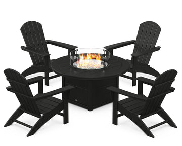 Nautical 5-Piece Adirondack Chair Conversation Set with Fire Pit Table