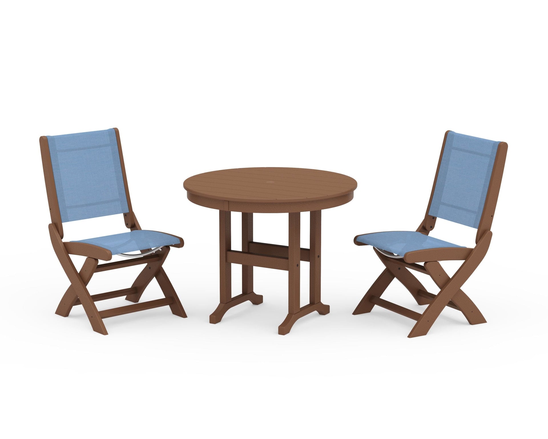 Coastal Folding Side Chair 3-Piece Round Dining Set