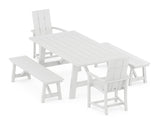 Modern Adirondack 5-Piece Rustic Farmhouse Dining Set With Benches