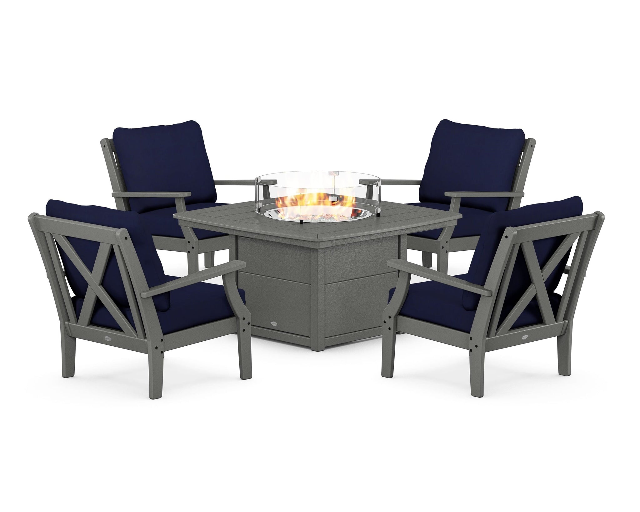 Braxton 5-Piece Deep Seating Conversation Set with Fire Pit Table