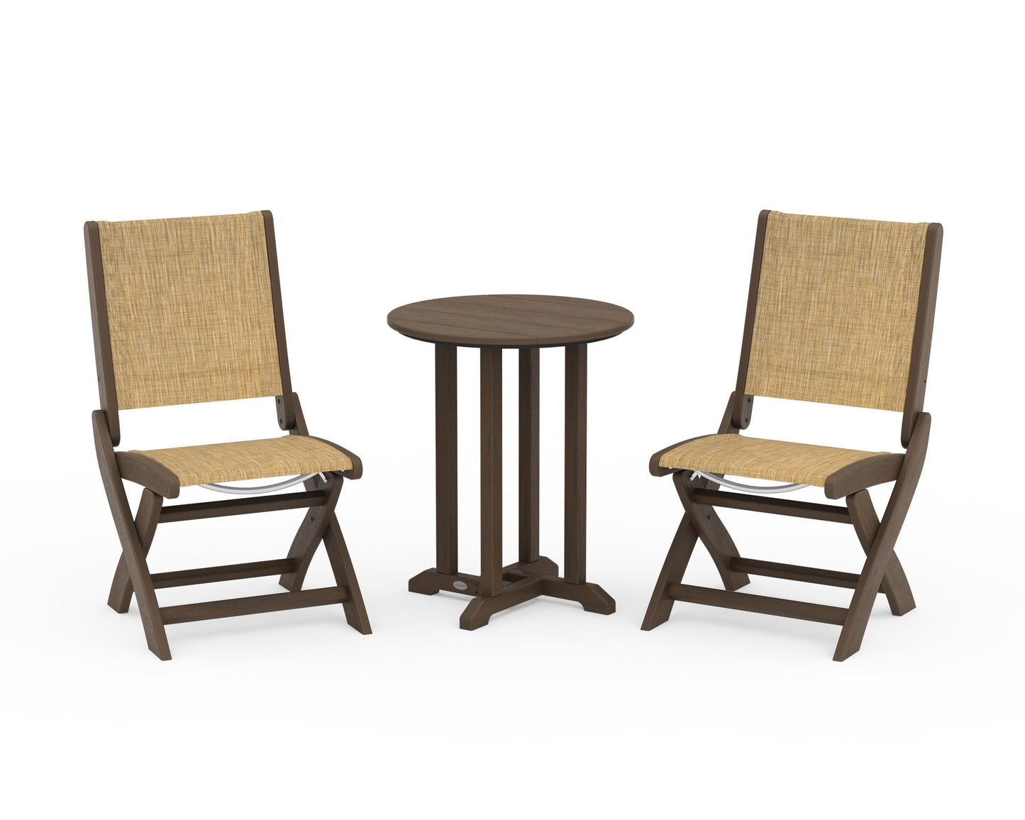 Coastal Folding Side Chair 3-Piece Round Bistro Dining Set