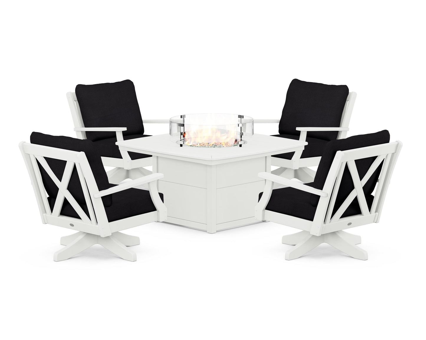 Braxton 5-Piece Deep Seating Swivel Conversation Set with Fire Pit Table