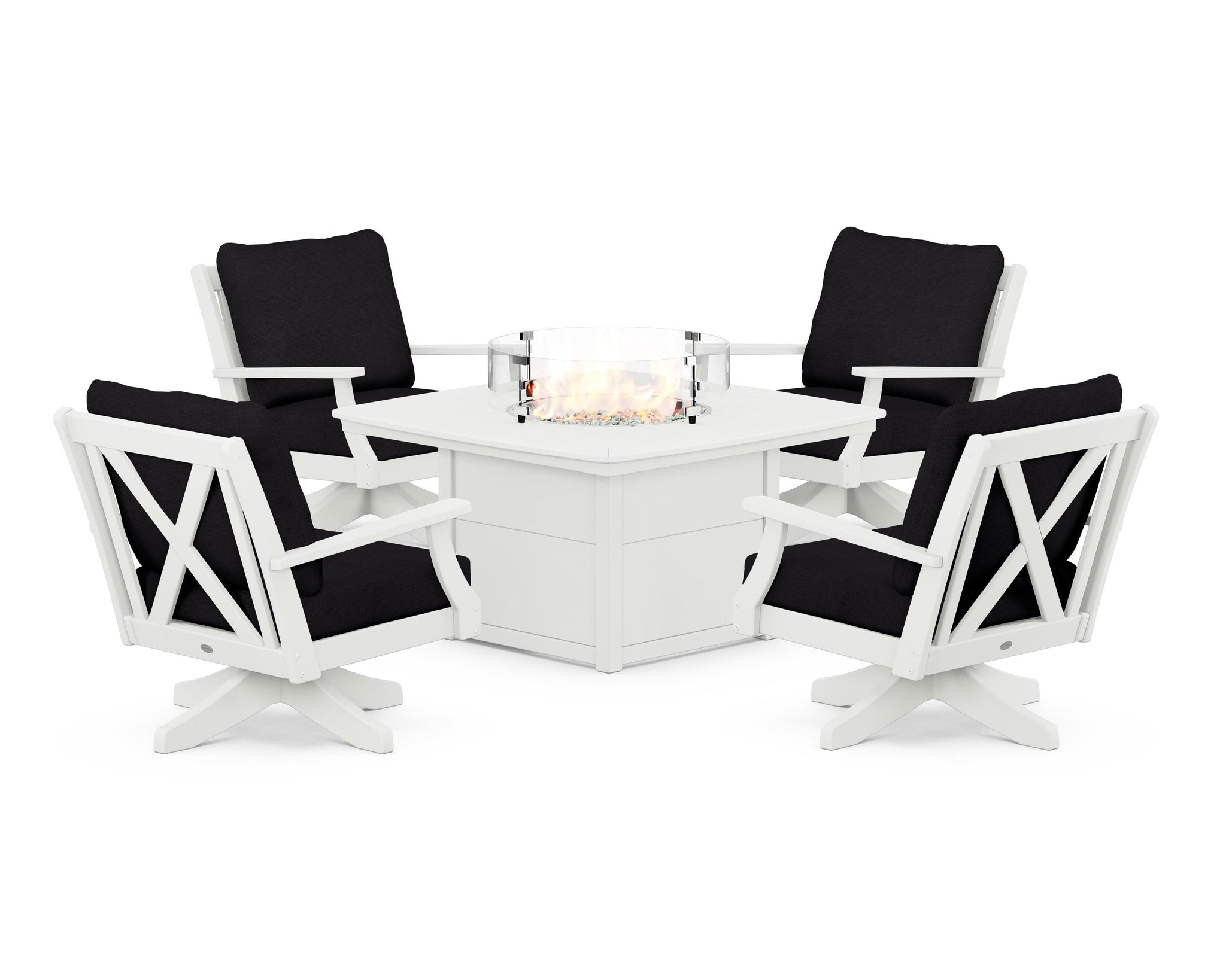 Braxton 5-Piece Deep Seating Swivel Conversation Set with Fire Pit Table