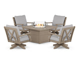 Braxton 5-Piece Deep Seating Swivel Conversation Set with Fire Pit Table