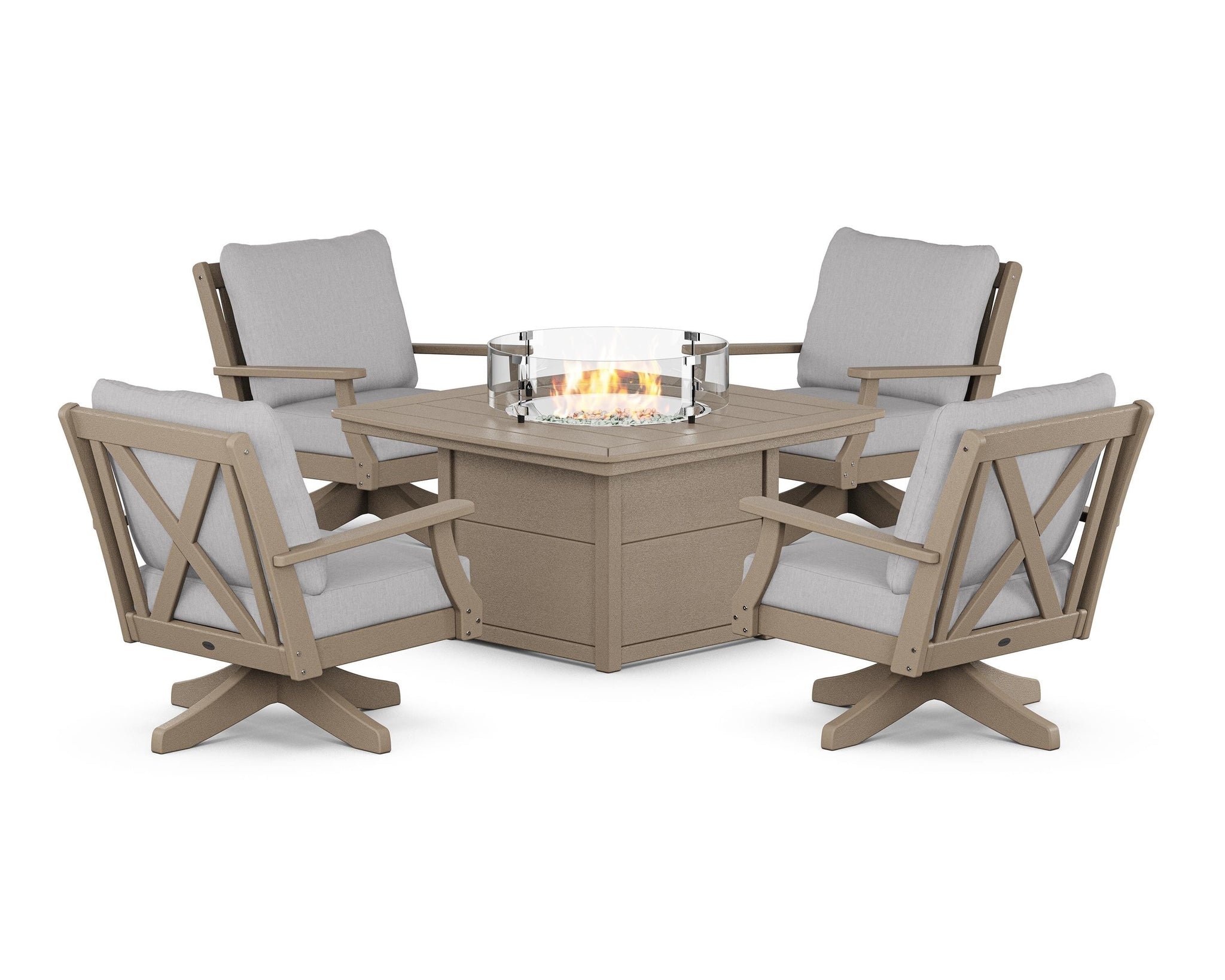 Braxton 5-Piece Deep Seating Swivel Conversation Set with Fire Pit Table