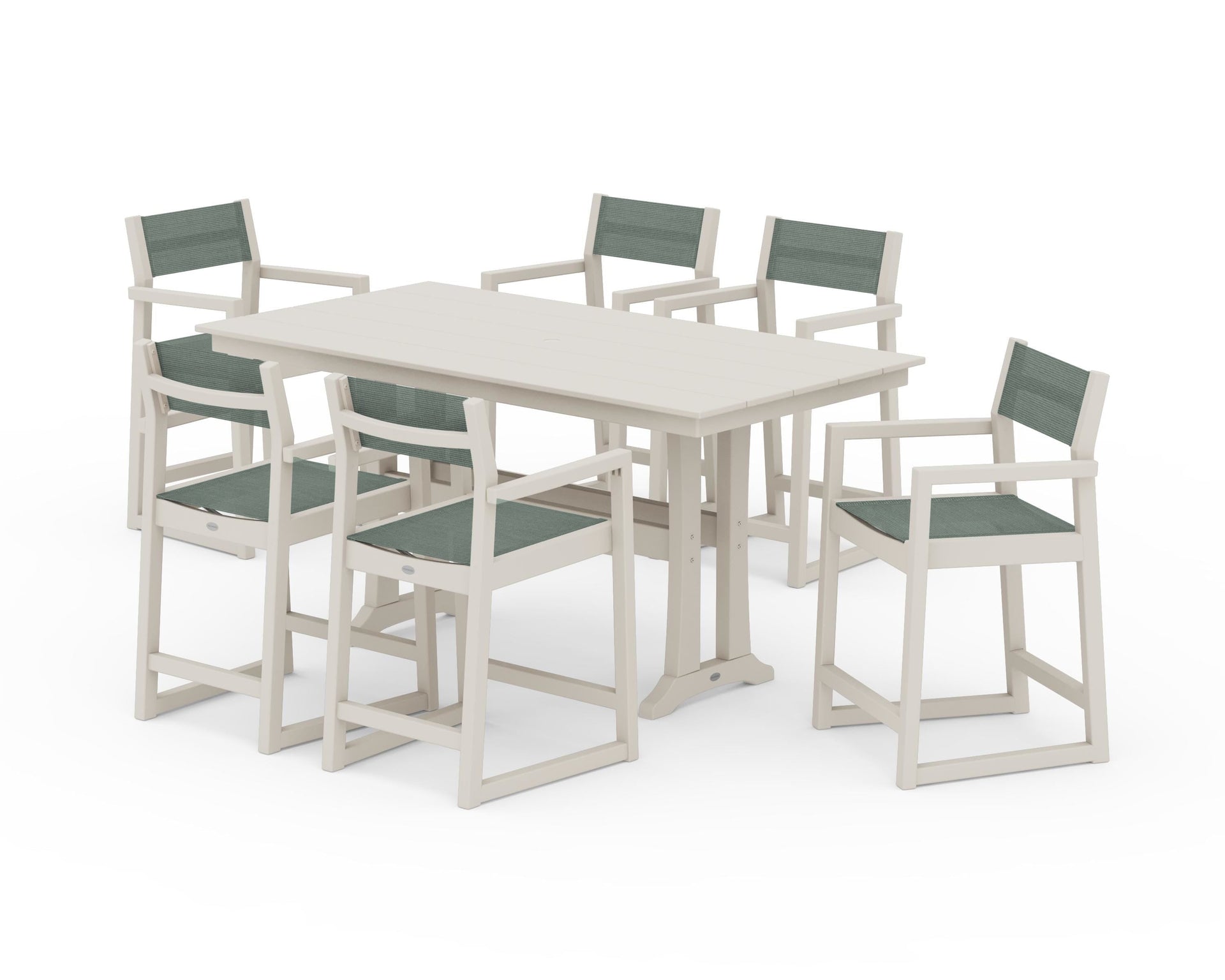EDGE Sling Arm Chair 7-Piece Farmhouse Counter Set with Trestle Legs