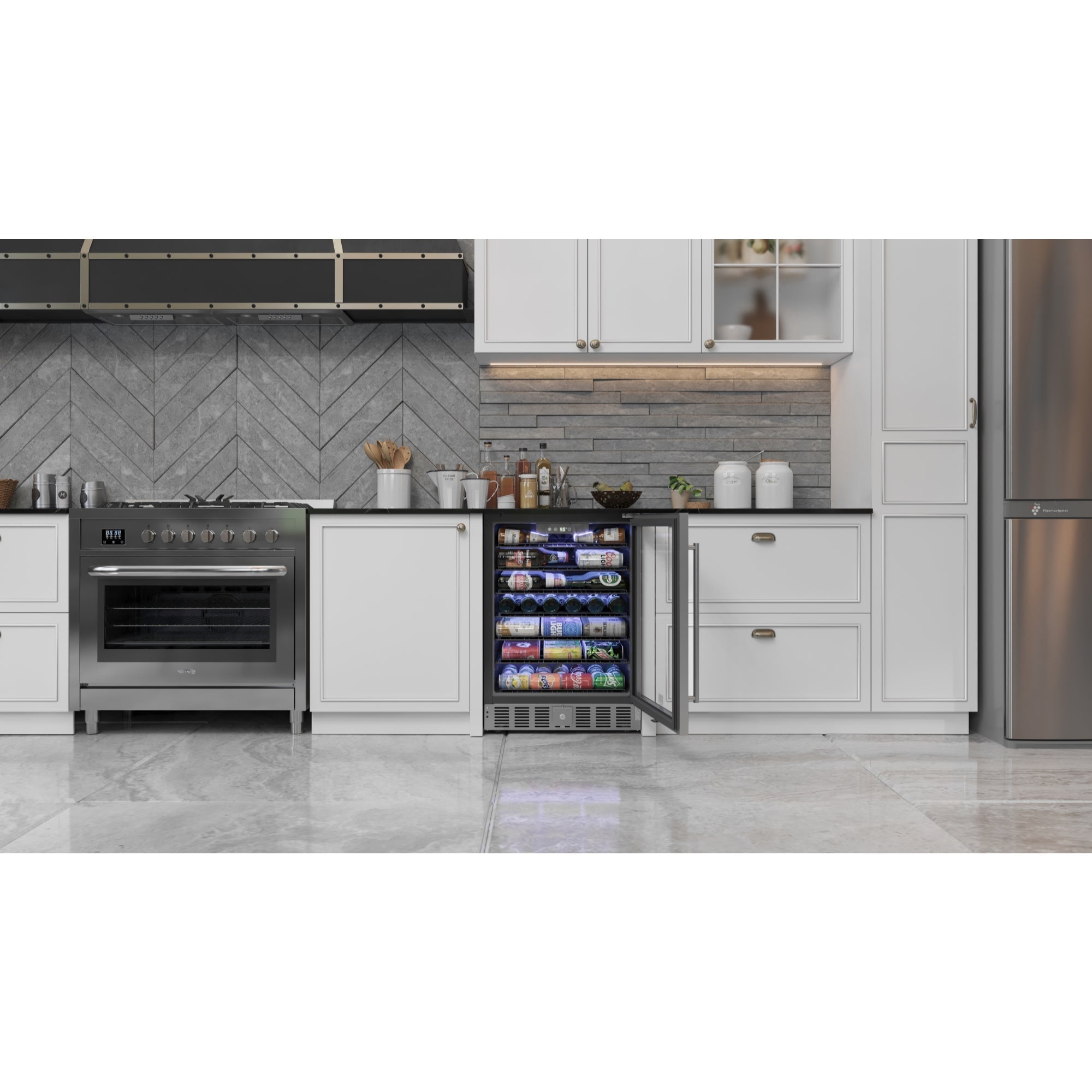 23.4 in. Stainless Steel, Glass-Door Built-In Refrigerator and Beverage Cooler, 5 Cu. ft.