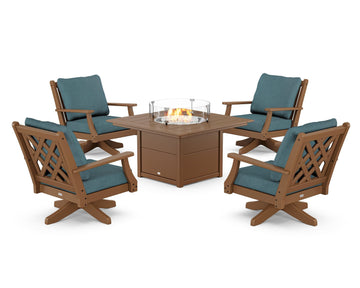 Wovendale 5-Piece Deep Seating Swivel Conversation Set with Fire Pit Table