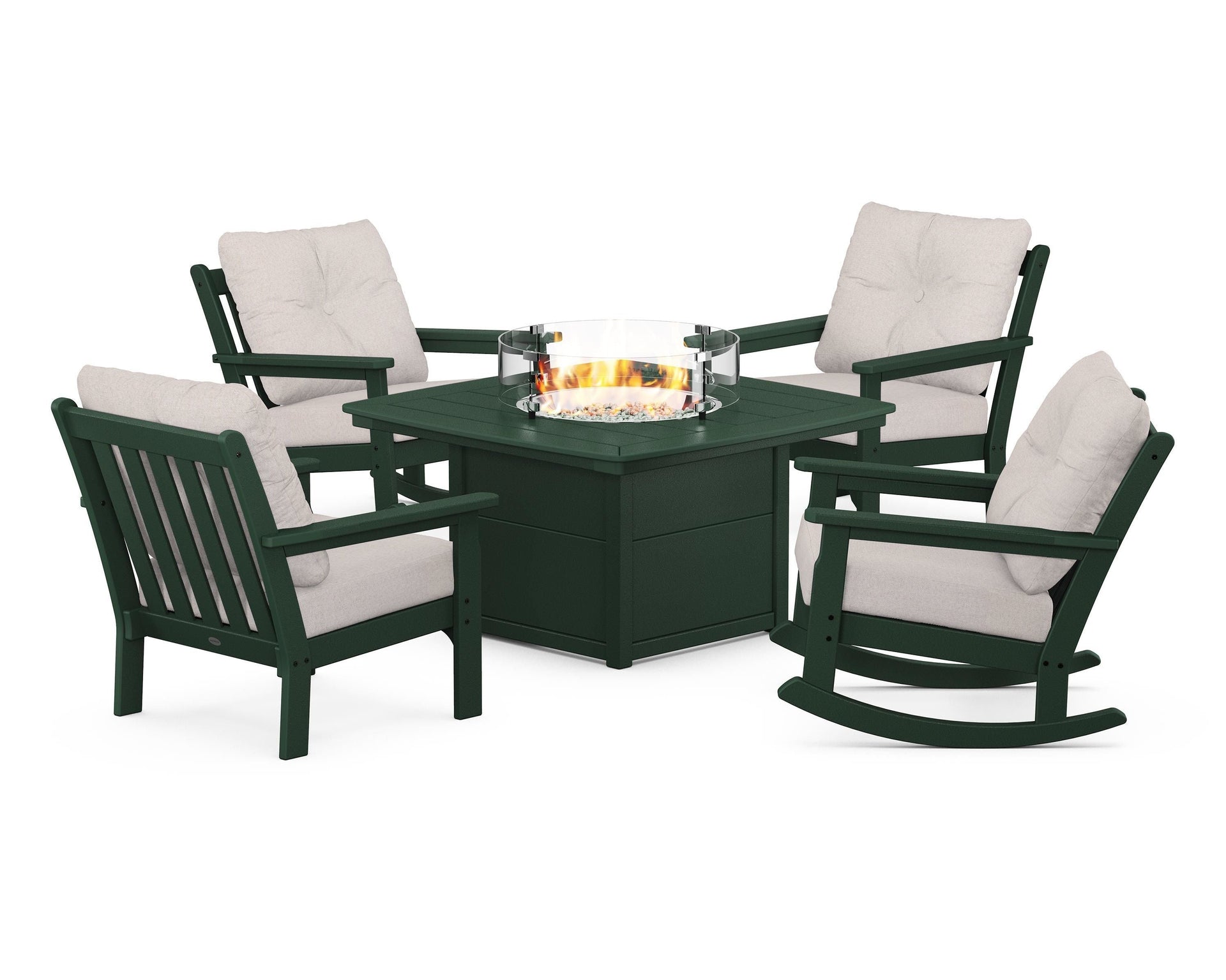 Vineyard 5-Piece Deep Seating Rocking Chair Conversation Set with Fire Pit Table