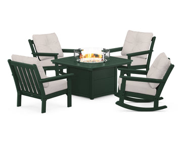 Vineyard 5-Piece Deep Seating Rocking Chair Conversation Set with Fire Pit Table