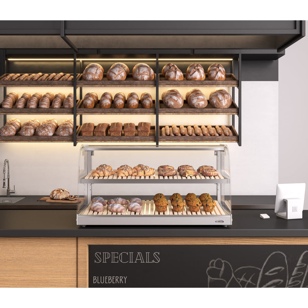 40 in. Glass Countertop Dry Bakery Display Case with Two Shelves and Bamboo Trays