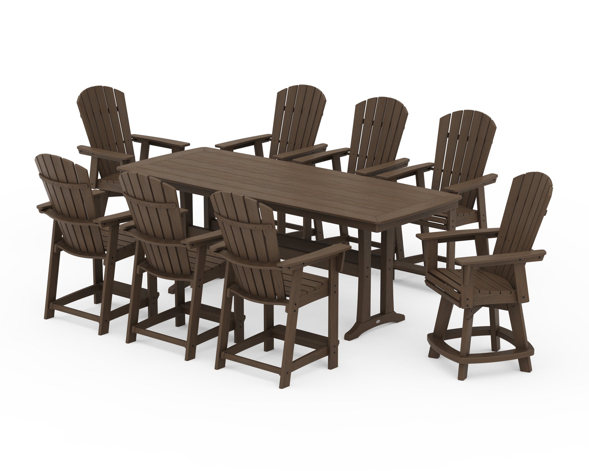 Nautical Curveback Adirondack Swivel 9-Piece Counter Set with Trestle Legs