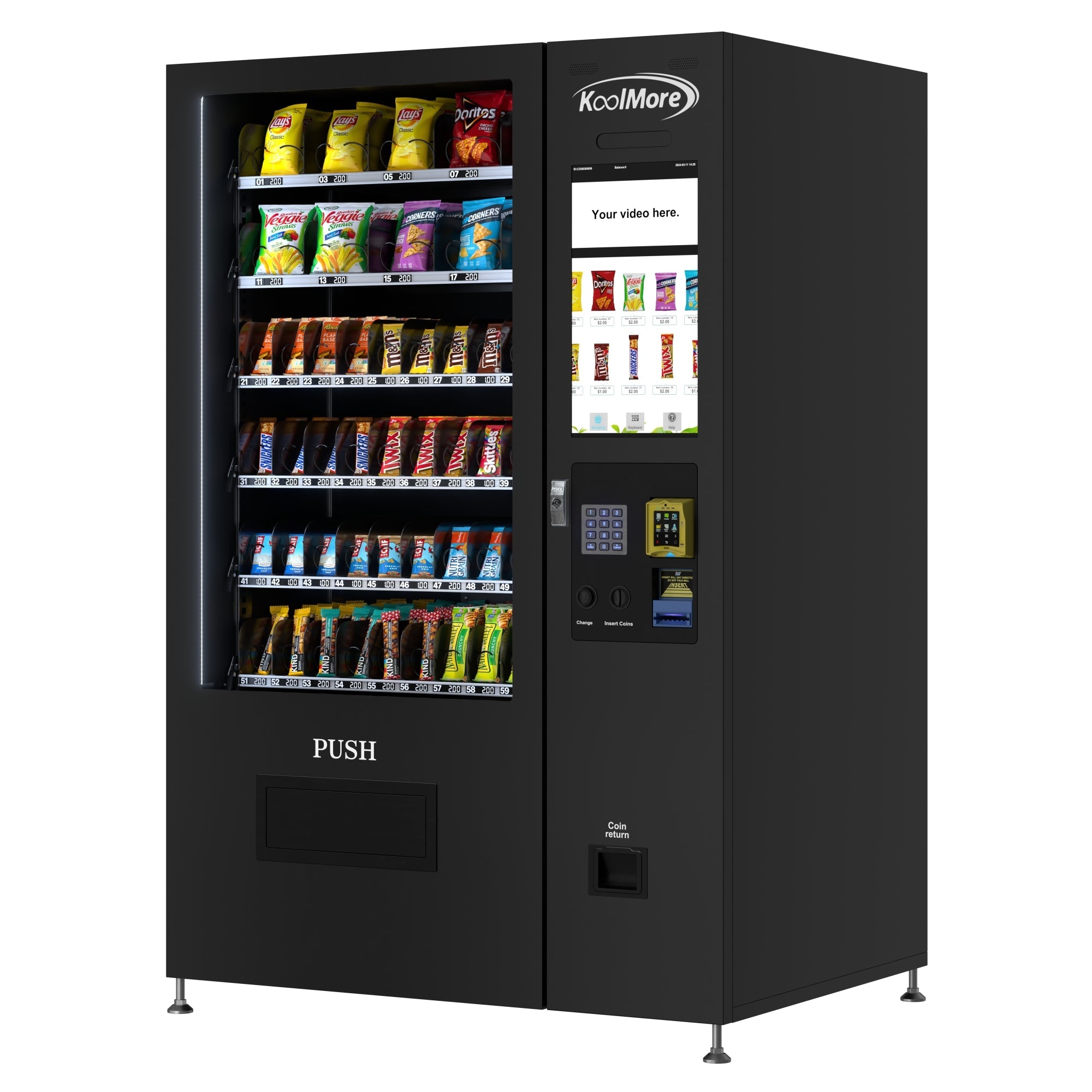 50 in. 60-Slot Snack Vending Machine with 22-inch Touch Screen, Credit Card Reader, Bill and Coin Acceptor in Black, Non-Refrigerated