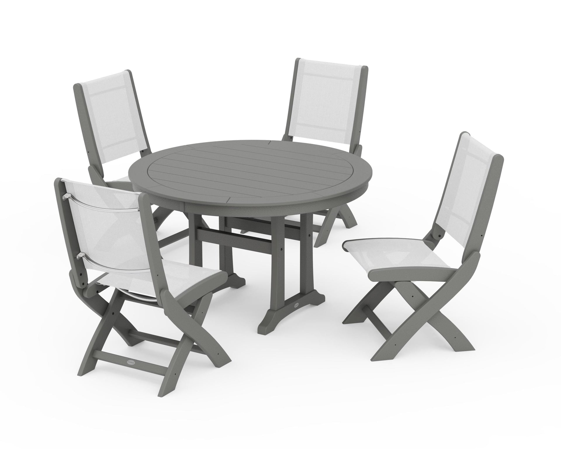Coastal Folding Side Chair 5-Piece Round Dining Set With Trestle Legs
