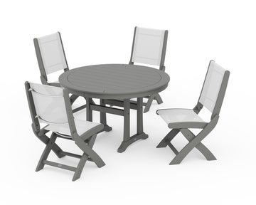Coastal Folding Side Chair 5-Piece Round Dining Set With Trestle Legs