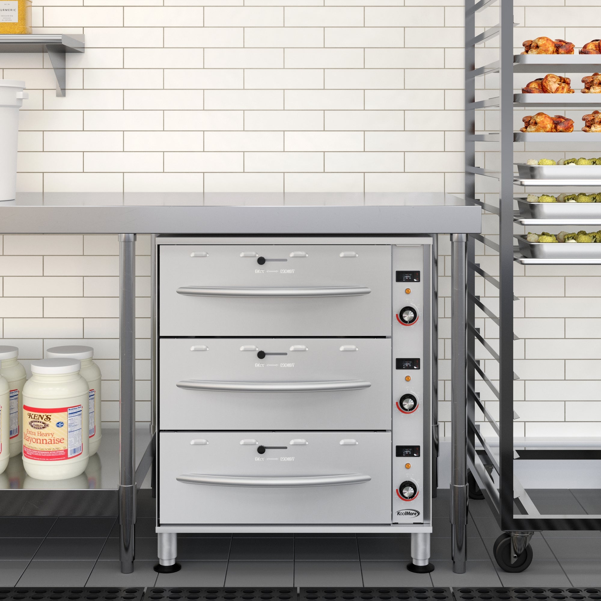 Three-Drawer Commercial Free Standing Warming Drawer in Stainless-Steel