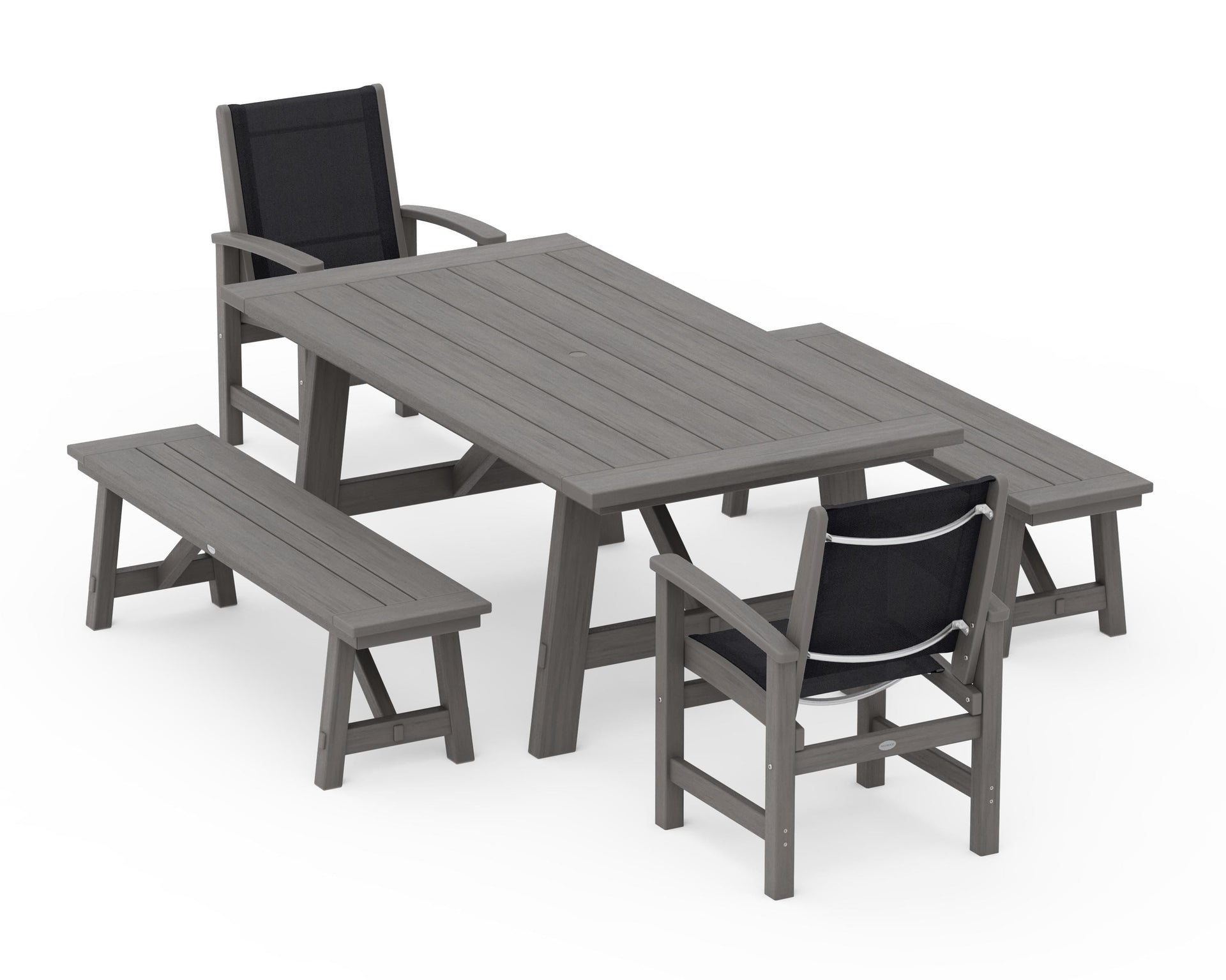Coastal 5-Piece Rustic Farmhouse Dining Set With Benches