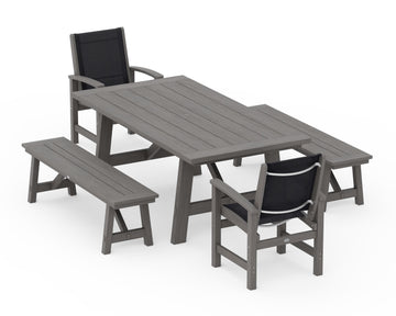 Coastal 5-Piece Rustic Farmhouse Dining Set With Benches