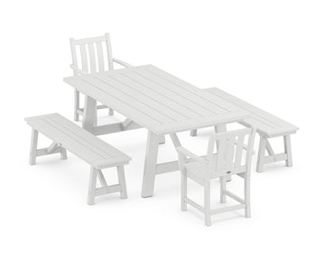 Traditional Garden 5-Piece Rustic Farmhouse Dining Set With Benches