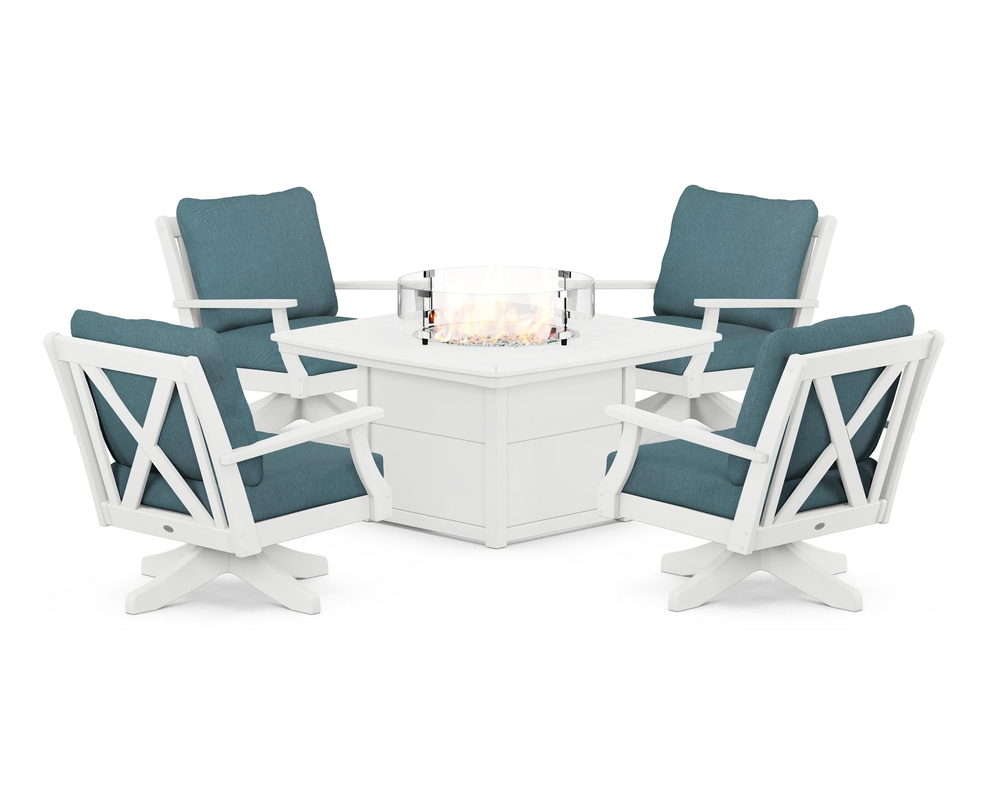 Braxton 5-Piece Deep Seating Swivel Conversation Set with Fire Pit Table