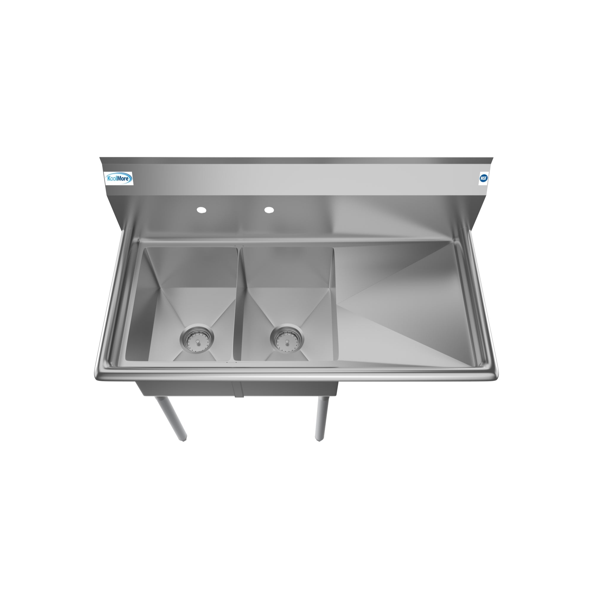 43 in. Two Compartment Stainless Steel Commercial Sink with Drainboard, Bowl Size 12"x 16"x 10"