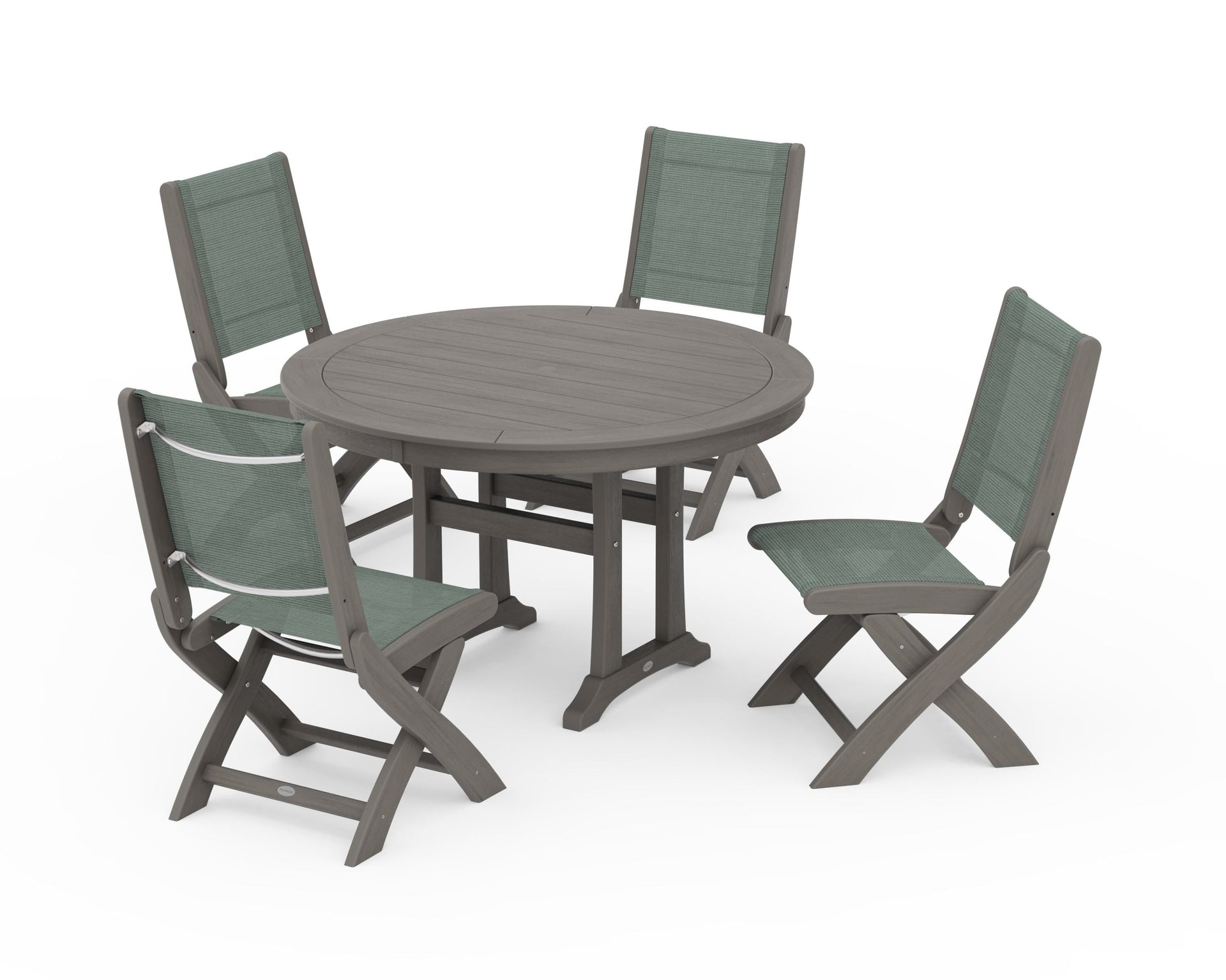 Coastal Folding Side Chair 5-Piece Round Dining Set With Trestle Legs