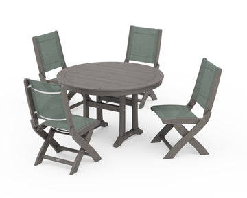 Coastal Folding Side Chair 5-Piece Round Dining Set With Trestle Legs