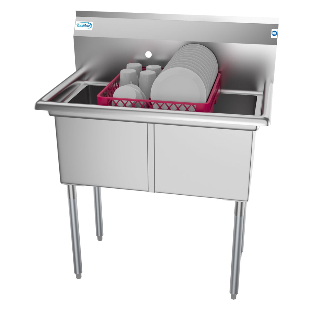 36 in. Two Compartment Stainless Steel Commercial Sink, Bowl Size 15"x 15"x 12"