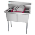36 in. Two Compartment Stainless Steel Commercial Sink, Bowl Size 15"x 15"x 12"