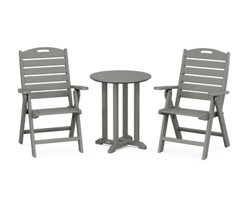 Nautical Folding Highback Chair 3-Piece Round Bistro Dining Set