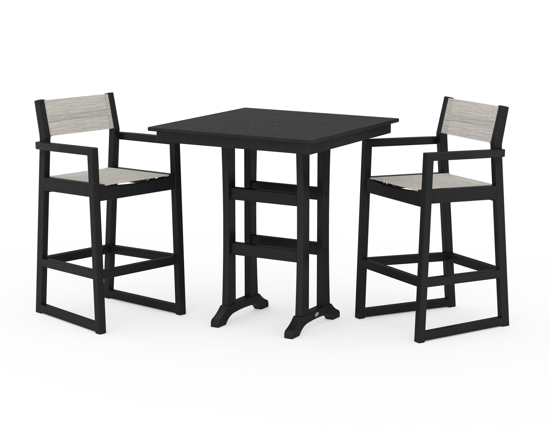 EDGE Sling Arm Chair 3-Piece Farmhouse Bar Set with Trestle Legs