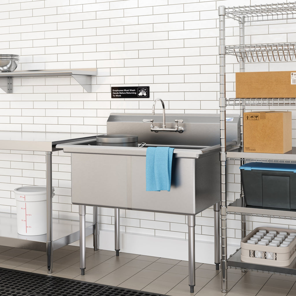 42 in. 18-Gauge 2-Compartment Commercial Sink with Backsplash, Bowl dimensions 18"x24"x14" in Stainless-Steel