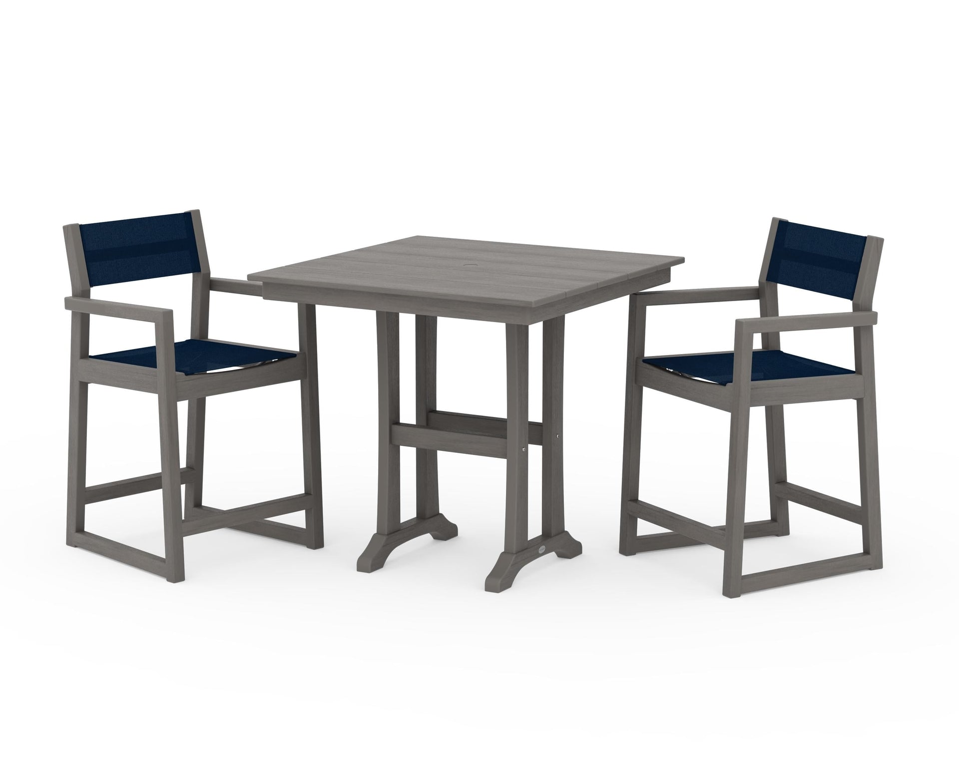 EDGE Sling Arm Chair 3-Piece Farmhouse Counter Set with Trestle Legs