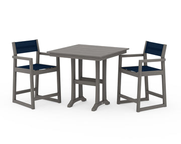 EDGE Sling Arm Chair 3-Piece Farmhouse Counter Set with Trestle Legs