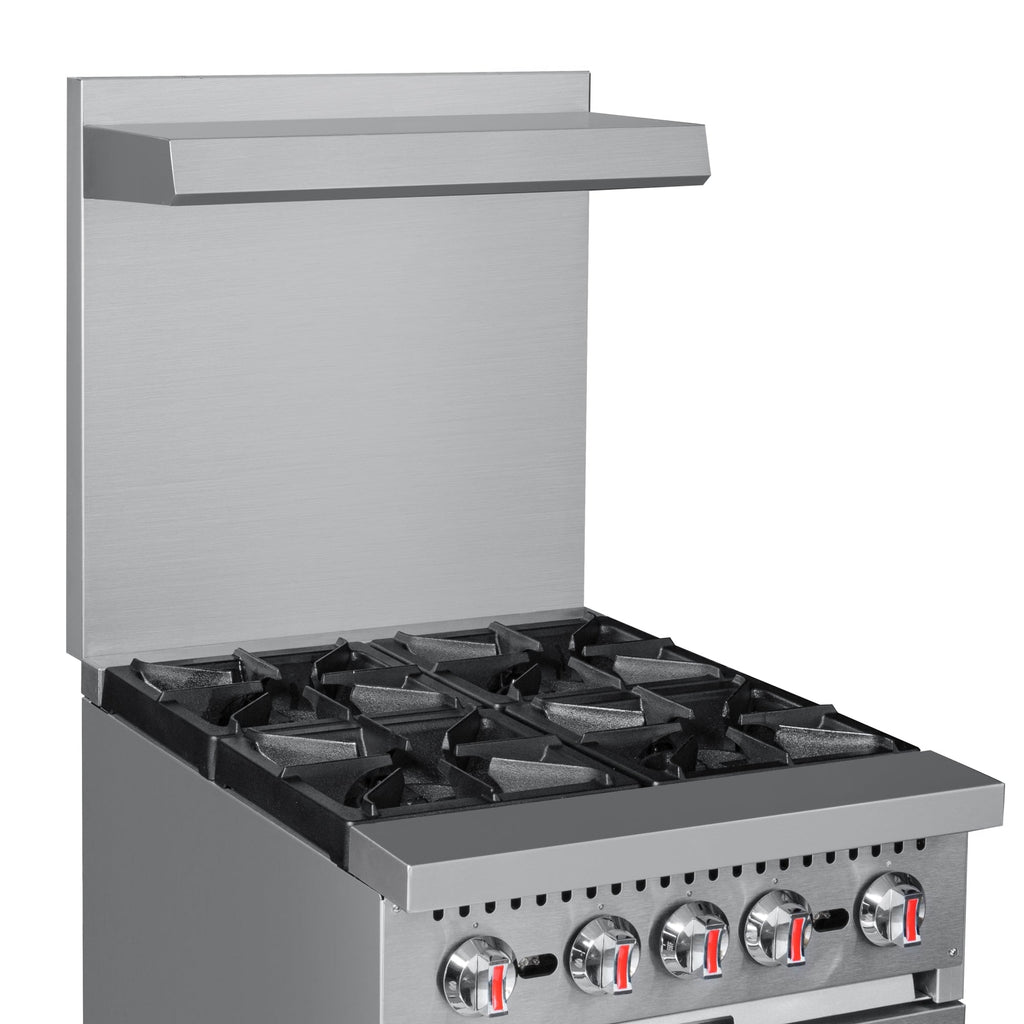 24 in. 4 Burner Commercial Natural Gas Range with Oven in Stainless-Steel