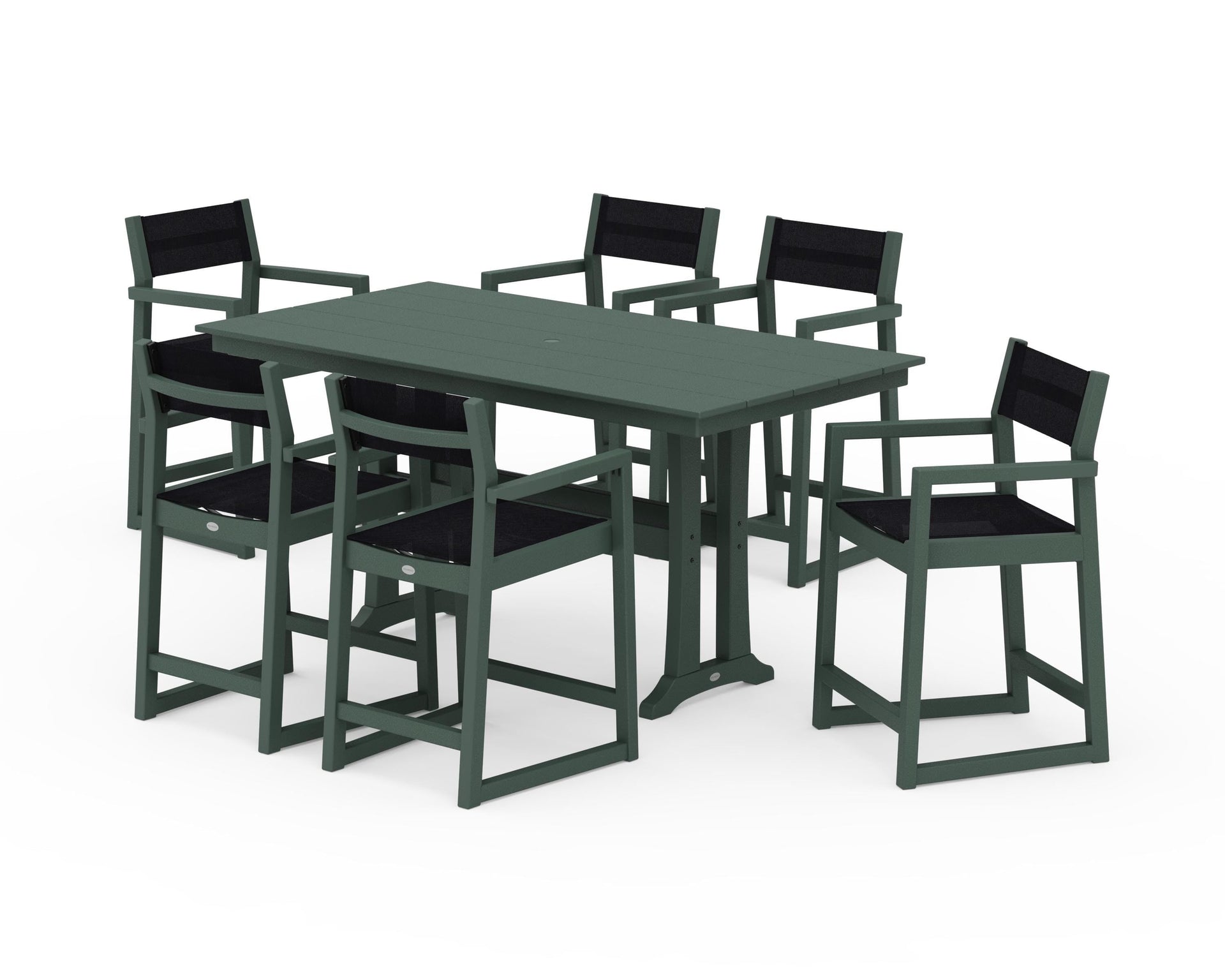 EDGE Sling Arm Chair 7-Piece Farmhouse Counter Set with Trestle Legs