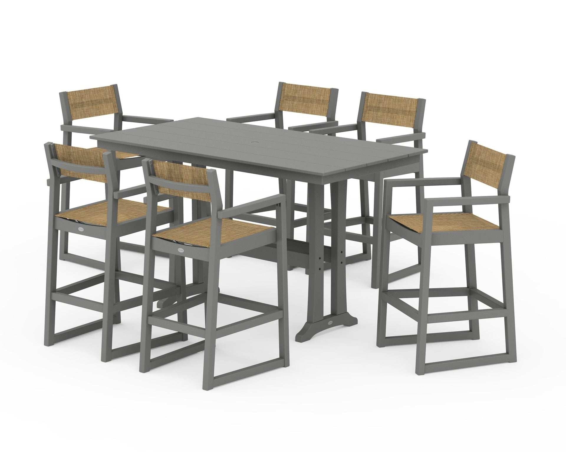 EDGE Sling Arm Chair 7-Piece Farmhouse Bar Set with Trestle Legs