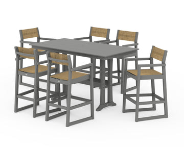 EDGE Sling Arm Chair 7-Piece Farmhouse Bar Set with Trestle Legs