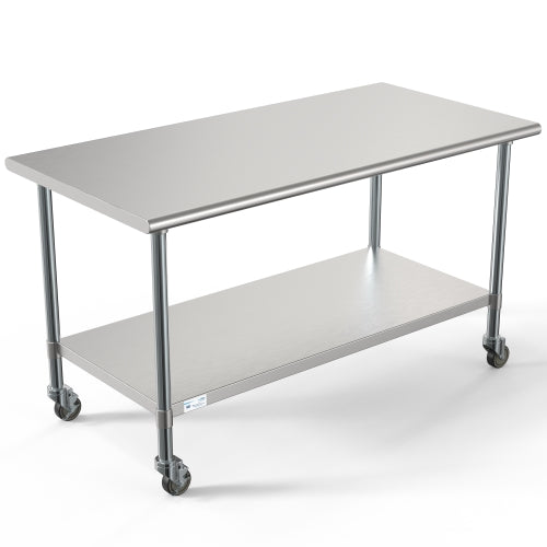 30" x 60" 18-Gauge 304 Stainless Steel Commercial Work Table with Casters