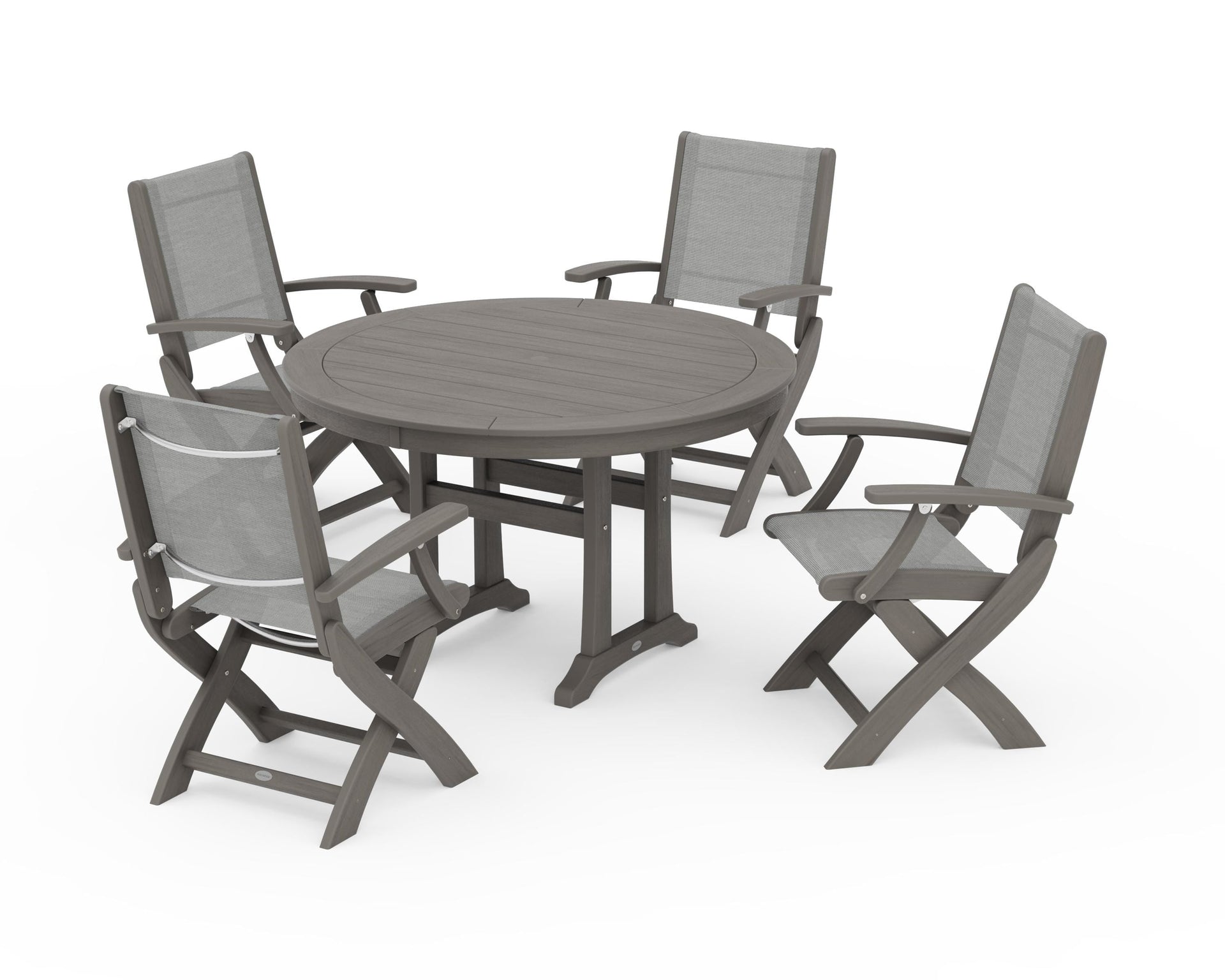 Coastal Folding Chair 5-Piece Round Dining Set with Trestle Legs